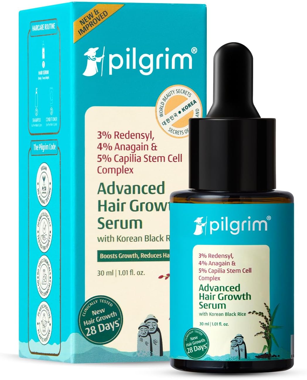 بيلغريم سيروم نمو الشعر المتطور من ريدينسيل 3% اناجين 4% 30 مل بمكونات طبيعية يتحكم في تساقط ويحفز ويزيد كثافة مصل للرجال والنساء - صورة عالية الجودة 1 من 1 - منتجات لمسة بيوتي الطبيعية